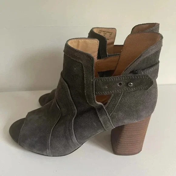 Joes Jeans 10 Gray Suede Cassia Blocked Heel Suede Bootie Boot Open Toe - Picture 6 of 11